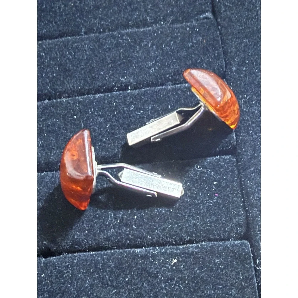 Vintage Cufflinks CUFF LINKS Large Baltic Amber Marked 835